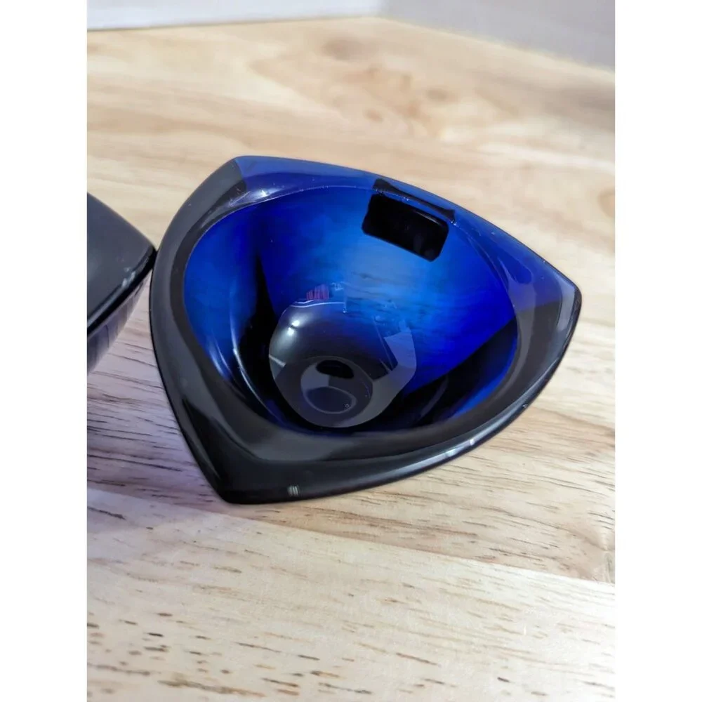 Nuutajarvi‎ Finland glass cobalt blue tea voltive candle holders round triangle